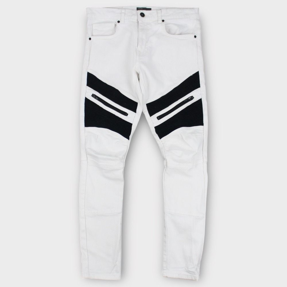 Zara Man Men's Skinny/Tight Jeans White Stretch Size 31 Patched Distressed